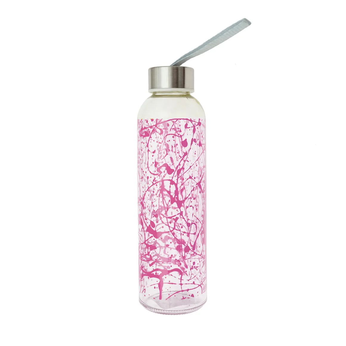 Botella vidrio 500cc tapa y lazo rosa