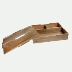 Caja de madera con tapa y 3 compartimentos