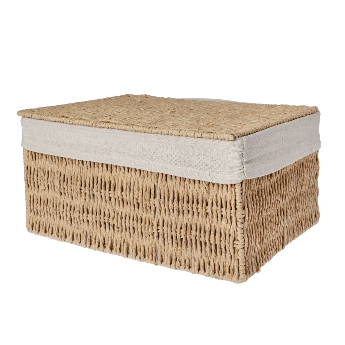 Cesta con tapa y tejido interior