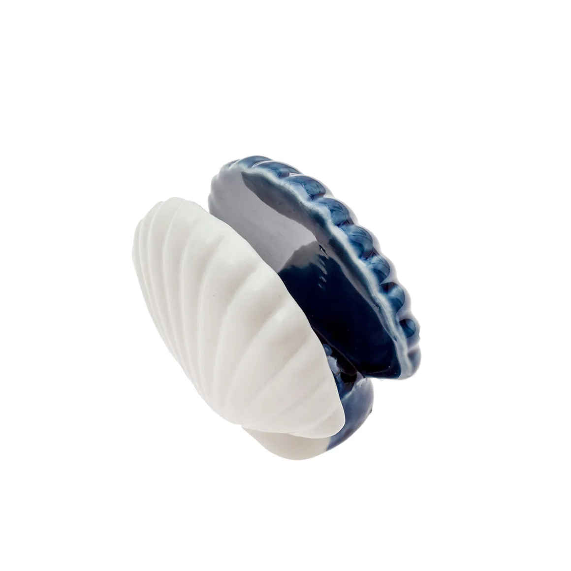 Concha Decorativa de Porcelana Blanco y Azul