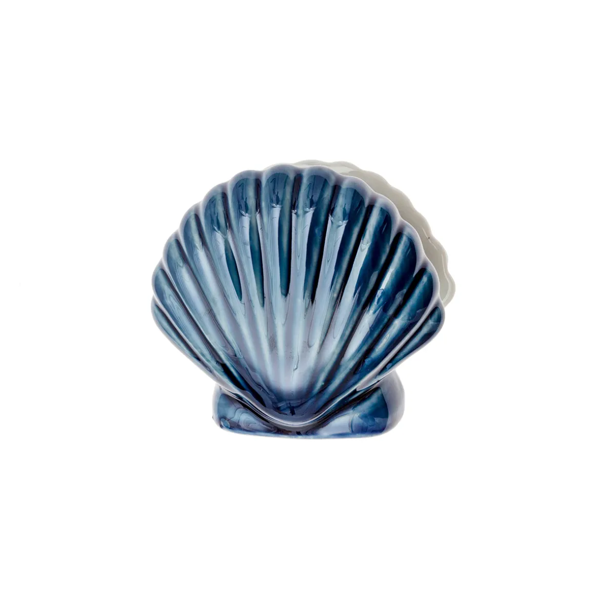 Concha Decorativa de Porcelana Blanco y Azul