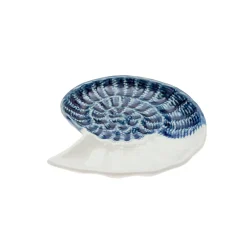 Concha Decorativa de Porcelana Blanco y Azul