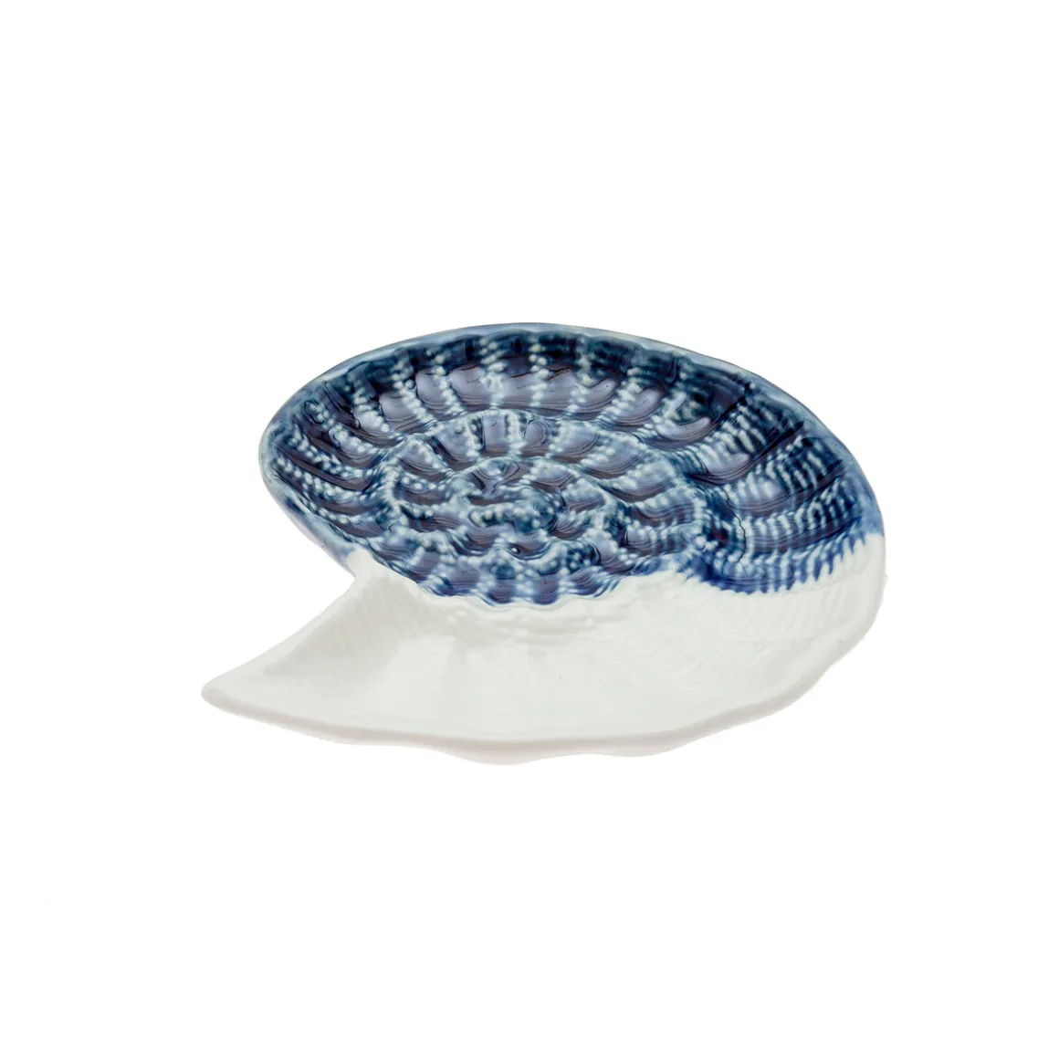 Concha Decorativa de Porcelana Blanco y Azul