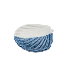 Concha de Mar Decorativa de Porcelana Blanco y Azul