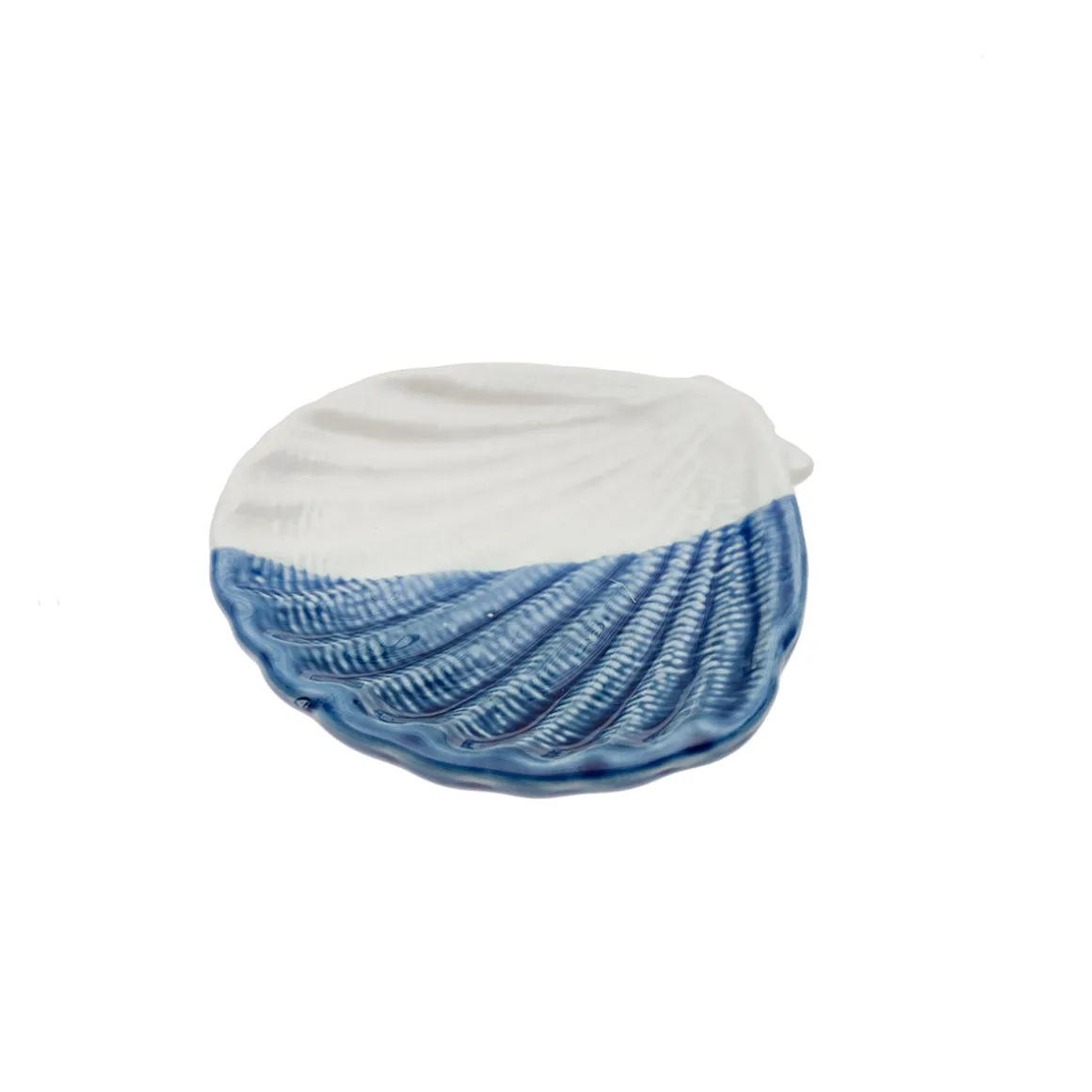 Concha de Mar Decorativa de Porcelana Blanco y Azul