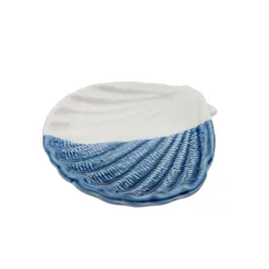 Concha de Mar Decorativa de Porcelana Blanco y Azul