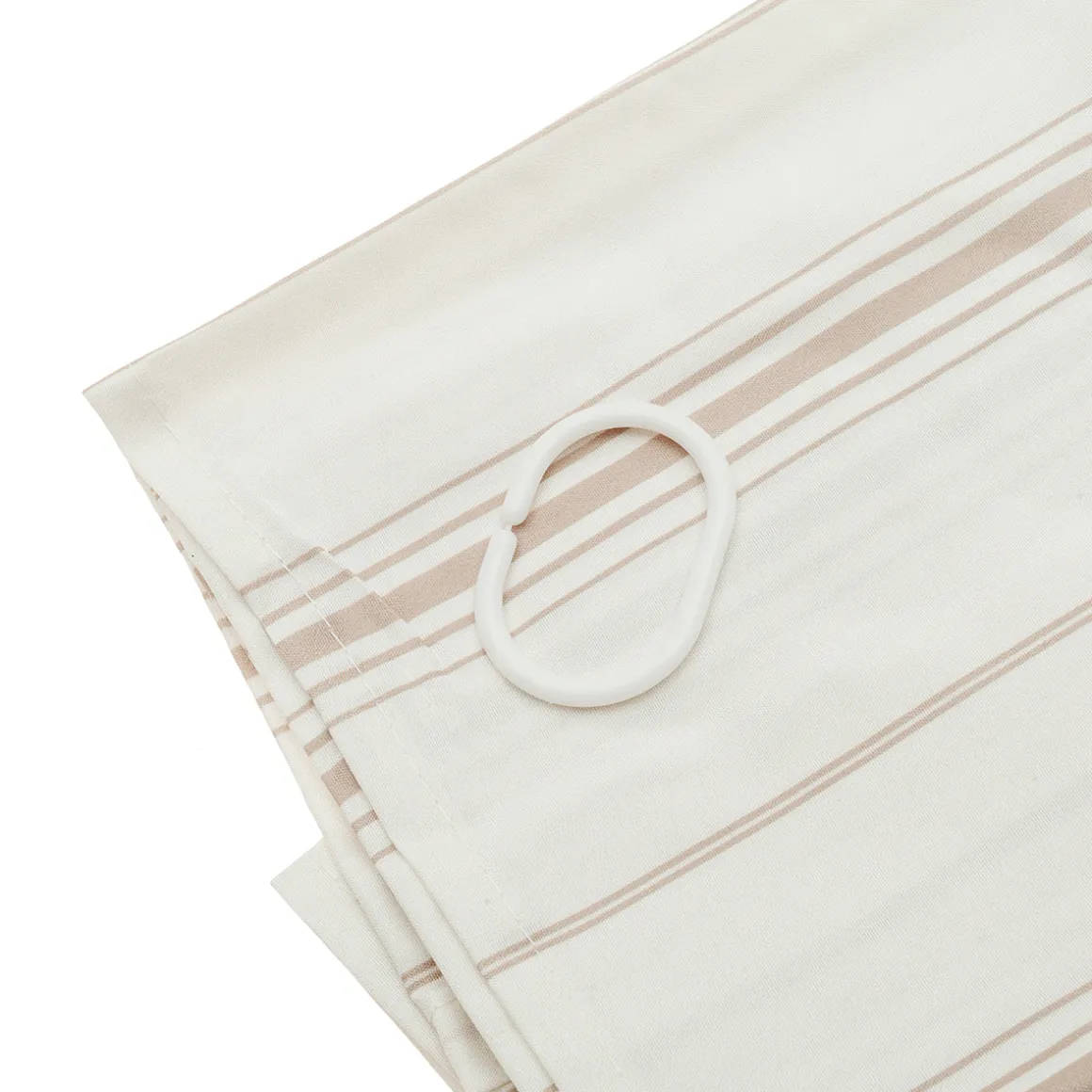 Cortina de Ducha Beige con Rayas y 12 Anillas 180 × 200 cm