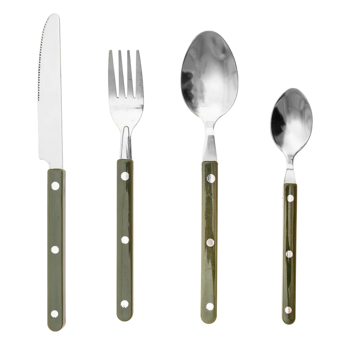 Cubertería de Acero Inoxidable de 16 Piezas con Mango Verde