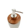Dispensador de Jabón Mate de Dolomita y Madera de Acacia 7,5 x 7,5 x 17,5 cm