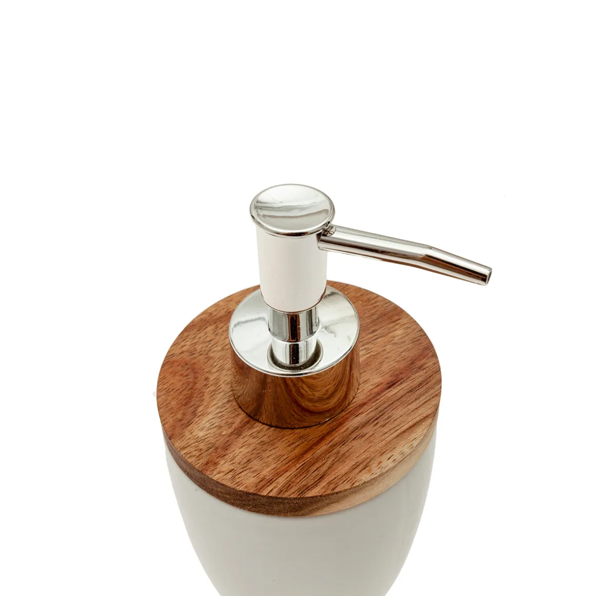 Dispensador de Jabón Mate de Dolomita y Madera de Acacia 7,5 x 7,5 x 17,5 cm