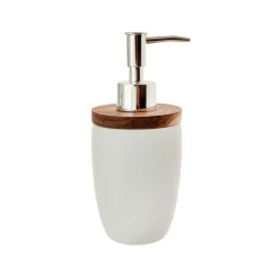 Dispensador de Jabón Mate de Dolomita y Madera de Acacia 7,5 x 7,5 x 17,5 cm