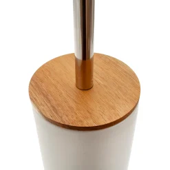 Escobillero de Inodoro Mate de Dolomita y Madera de Acacia 9,5 x 9,5 x 40 cm