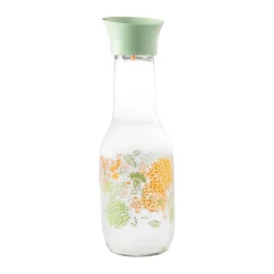 Jarra de Cristal con Tapa Verde y Diseño floral