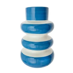 Jarrón de Cerámica Azul a Rayas 15,5 x 15,5 x 25 cm