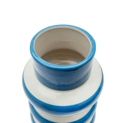 Jarrón de Cerámica Azul a Rayas 15,5 x 15,5 x 25 cm