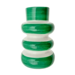 Jarrón de Cerámica Verde a Rayas 15,5 x 15,5 x 25 cm