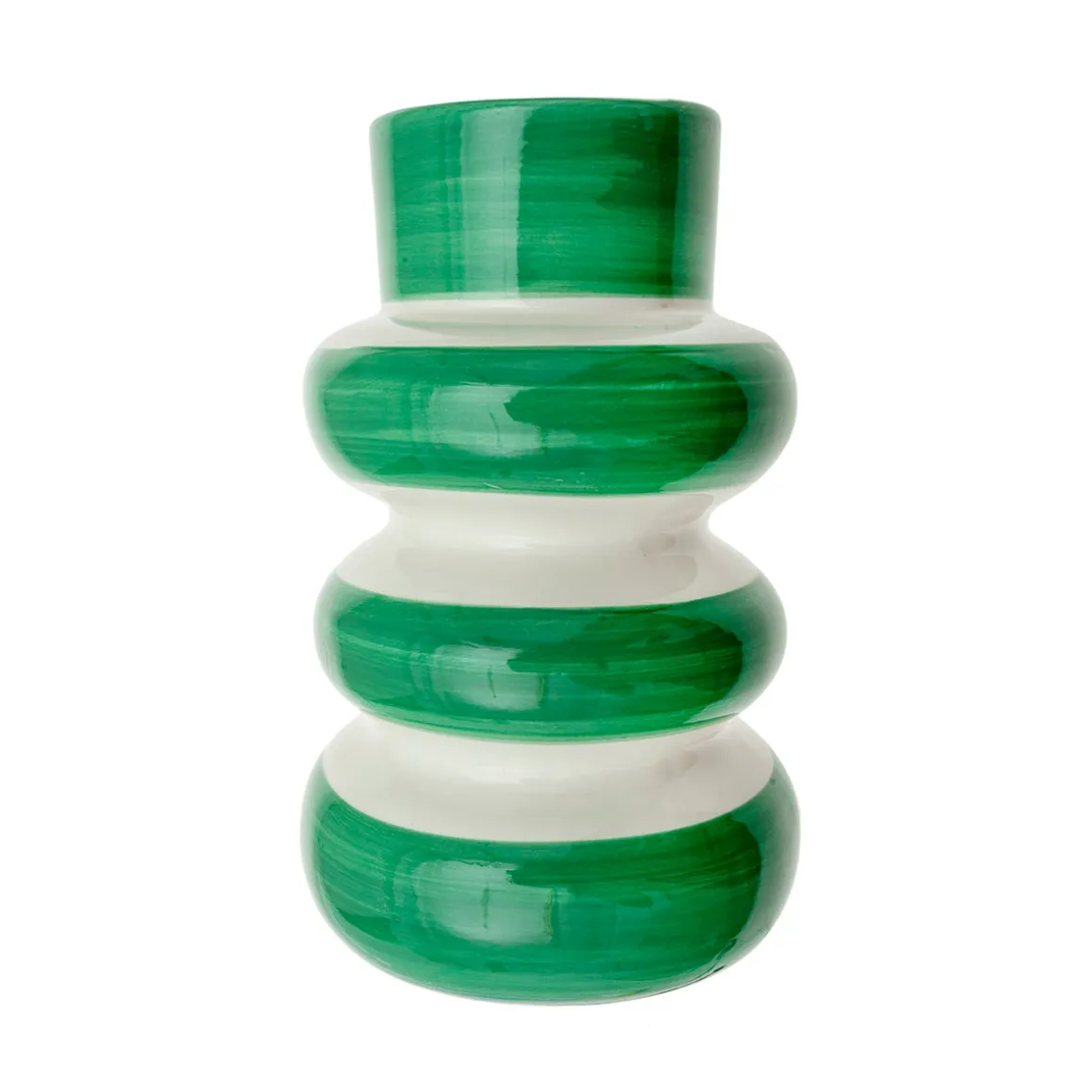 Jarrón de Cerámica Verde a Rayas 15,5 x 15,5 x 25 cm
