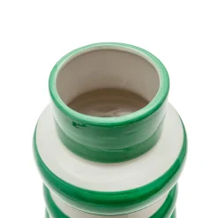 Jarrón de Cerámica Verde a Rayas 15,5 x 15,5 x 25 cm