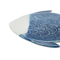 Pez Decorativo de Porcelana Blanco y Azul Grande