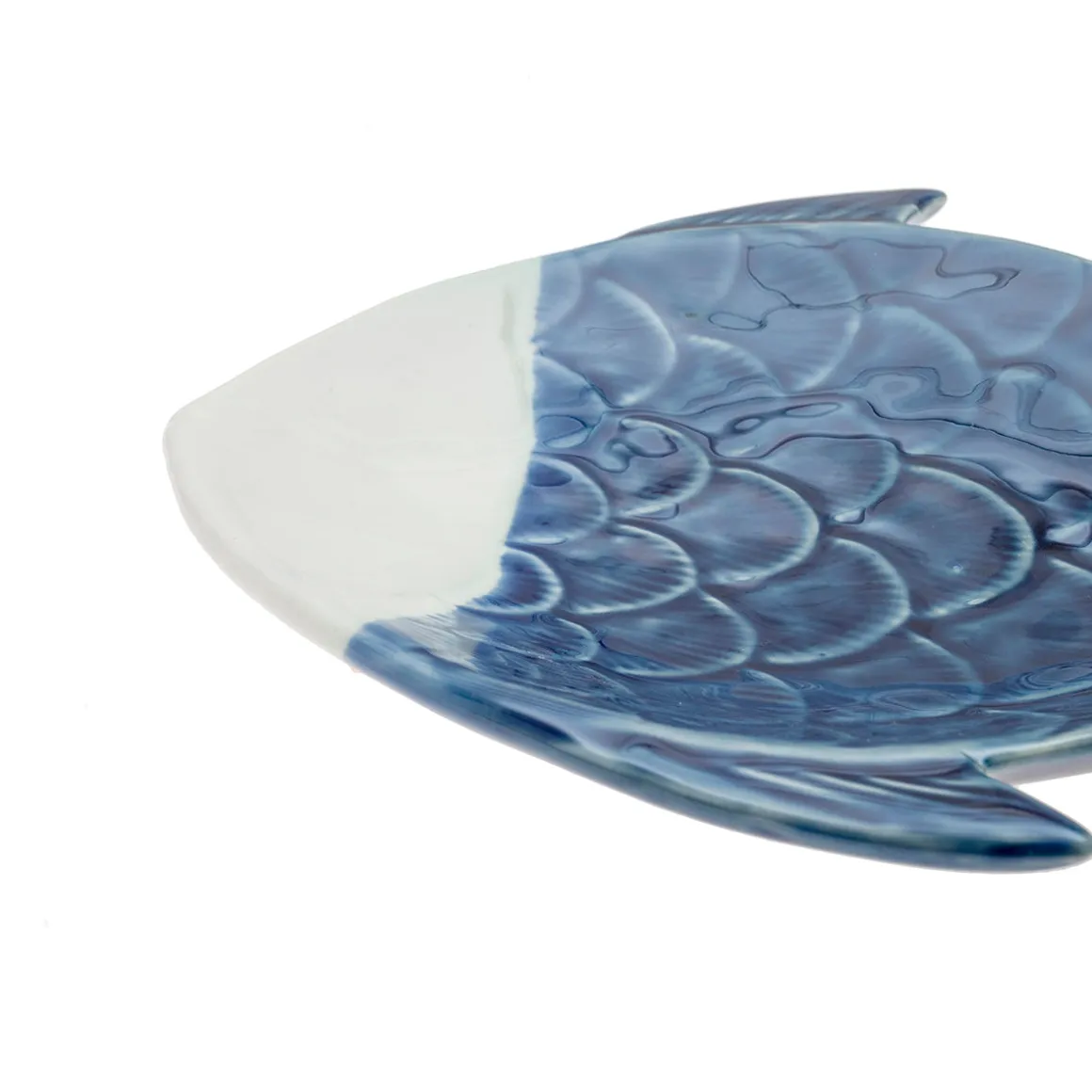 Pez Decorativo de Porcelana Blanco y Azul Grande