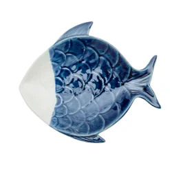 Pez Decorativo de Porcelana Blanco y Azul Grande