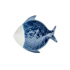 Pez Decorativo de Porcelana Blanco y Azul Pequeño