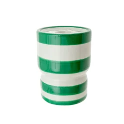 Portavela de Cerámica Verde a Rayas 8 x 8 x 11,5 cm
