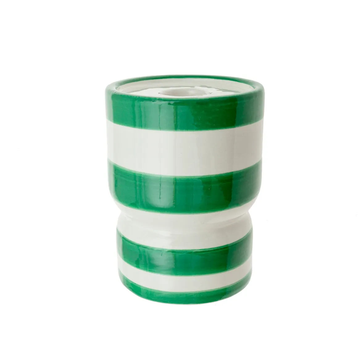Portavela de Cerámica Verde a Rayas 8 x 8 x 11,5 cm