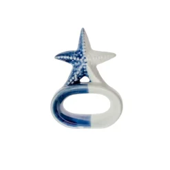 Servilletero Decorativo Estrella de Mar de Porcelana Blanco y Azul
