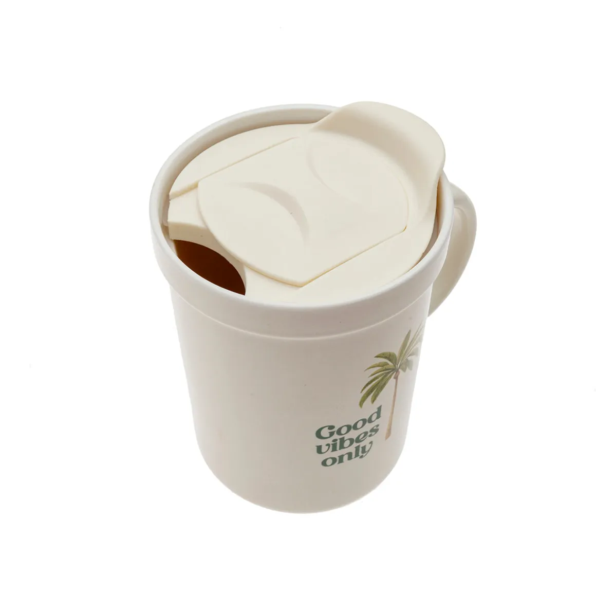 Taza de Cerámica con Tapa "Good Vibes Only"