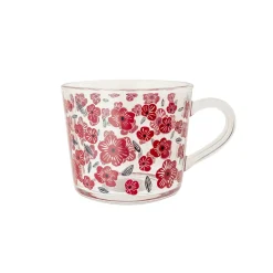 Taza de Cristal a Cuadros con Flores 420 ml