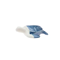 Tortuga Decorativa de Porcelana Blanca y Azul
