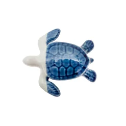 Tortuga Decorativa de Porcelana Blanca y Azul