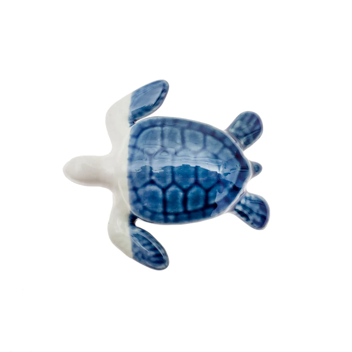 Tortuga Decorativa de Porcelana Blanca y Azul