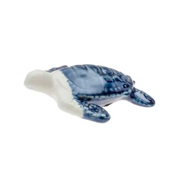 Tortuga Decorativa de Porcelana Blanca y Azul Grande
