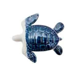 Tortuga Decorativa de Porcelana Blanca y Azul Grande
