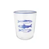 Vaso de Cristal Decorado con Motivo Marino azul