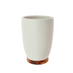Vaso para Cepillos de Dientes Mate de Dolomita y Madera de Acacia 7,5 x 7,5 x 11,3 cm