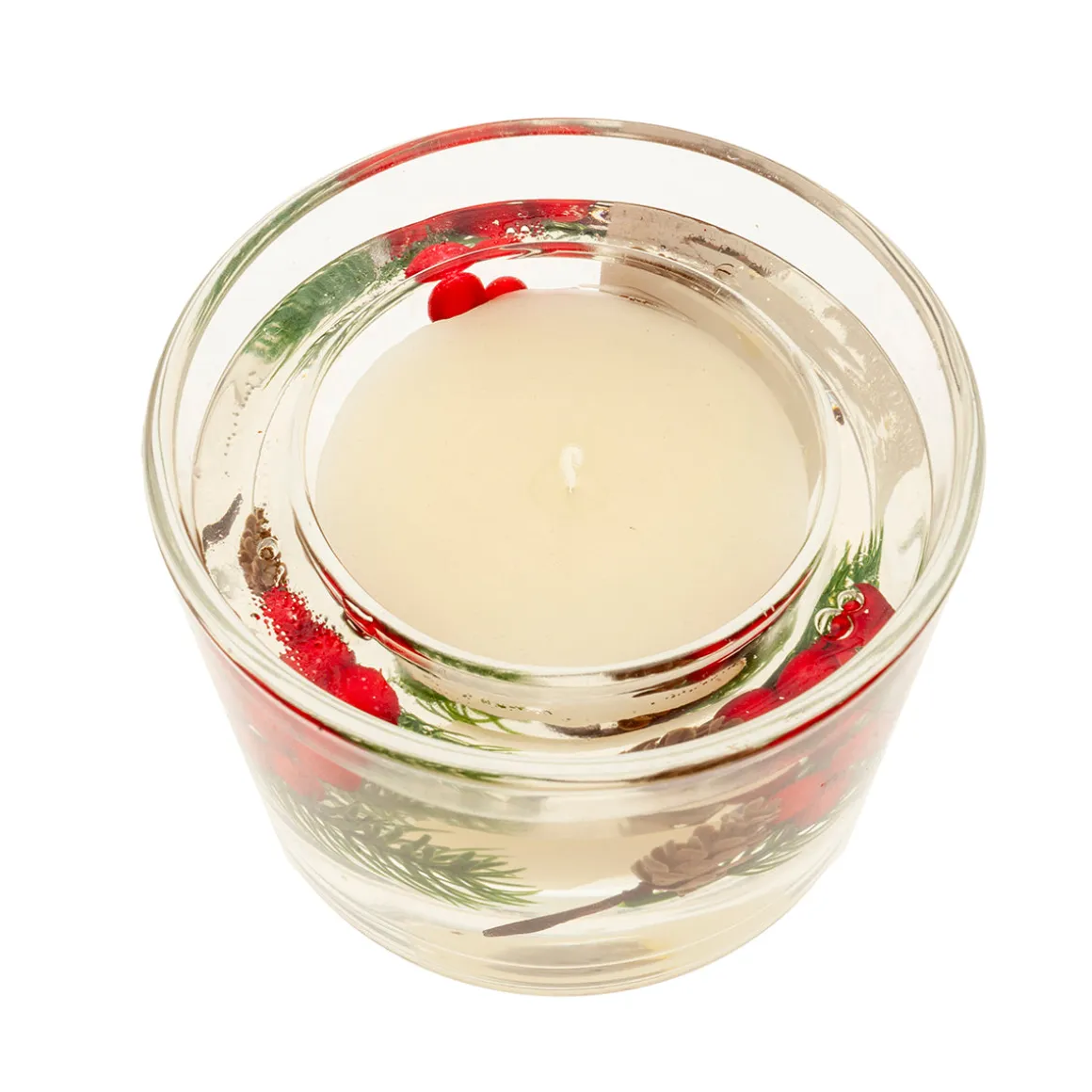 Vaso vela gel decoración acebo