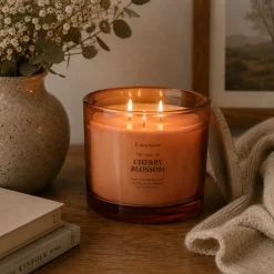 Vela Perfumada Cherry Blossom · Aroma Floral Relajante · 3 mechas de 320 g